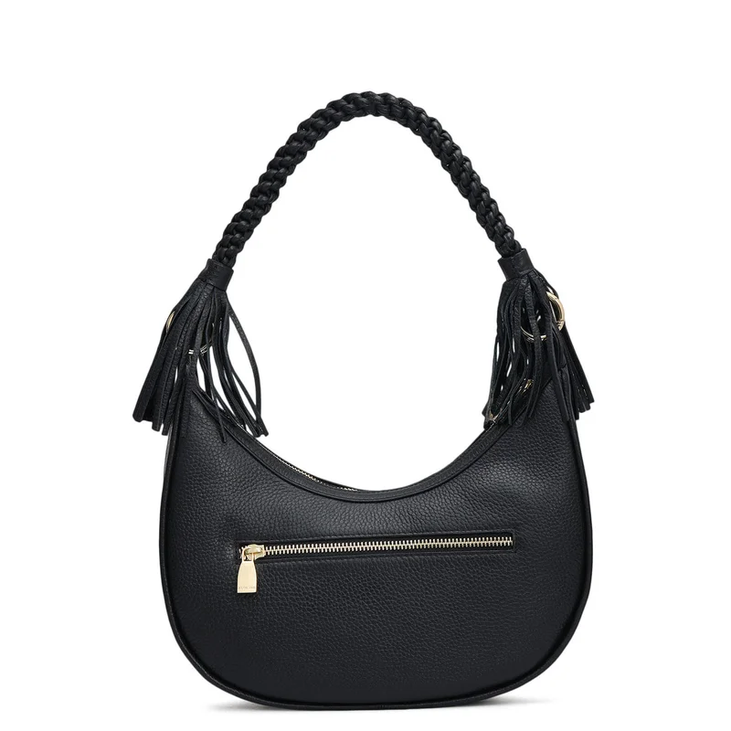 Da Milano Black Small Wax Leather Baguette - Black for Women | Best Price UAE